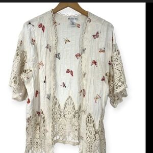 LONDON KAYE Embroidered Cream Lace Kimono Cardigan